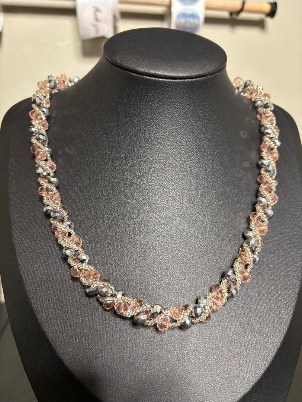 Pink and Silver Crystal Braided Necklace - Women Jewelry Princess Beaded
